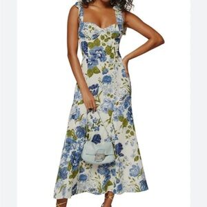 Reformation Cream Maxi Dress with Blue & Green Floral Print